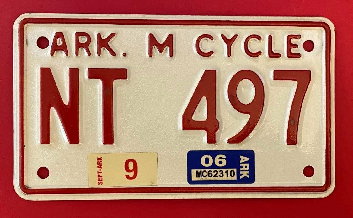 Arkansas 2006 MOTORCYCLE License Plate # NT 497