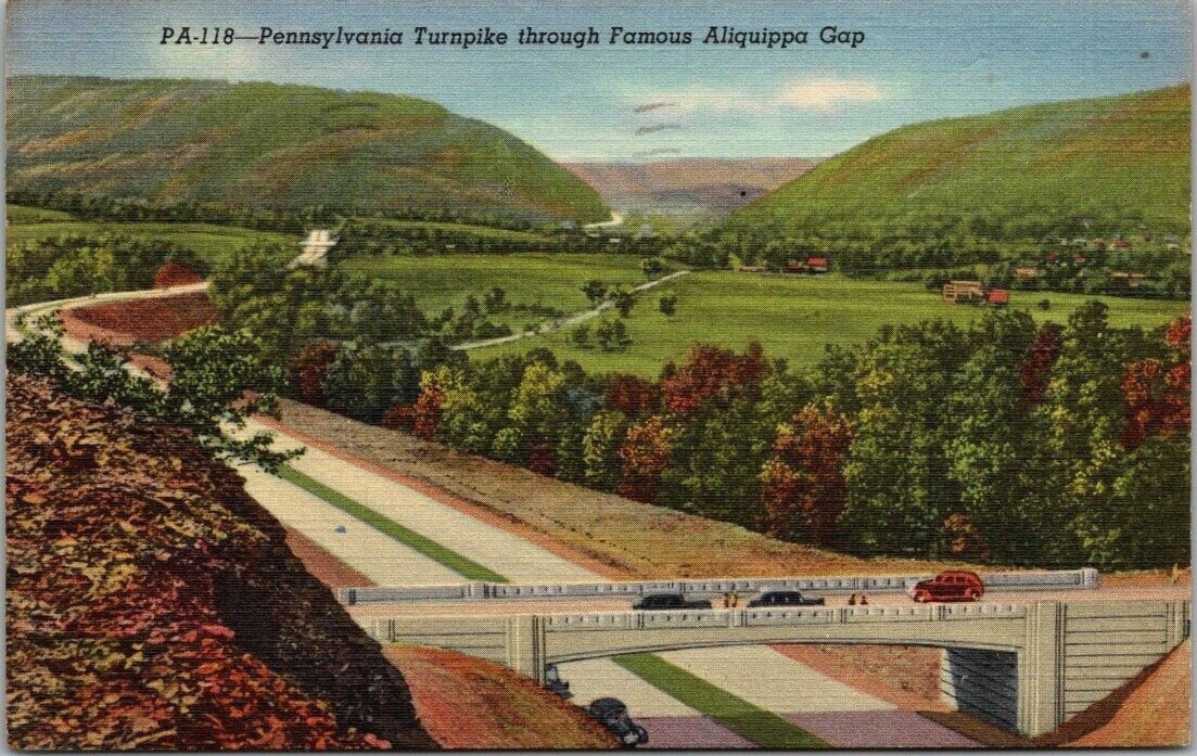 Pennsylvania Turnpike Aliquippa Gap Bridge Old Cars c1940\'s Farms Homes Trees