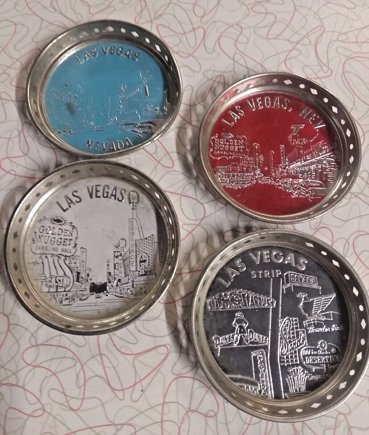 Vintage & Unique  Las Vegas Strip Metal Drink Coasters...1950\'s-60\'s