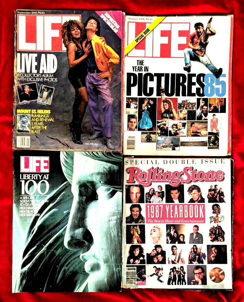 Vintage Collectible Late 80s Large Format LIFE & ROLLING STONE Magazines - 4 Set