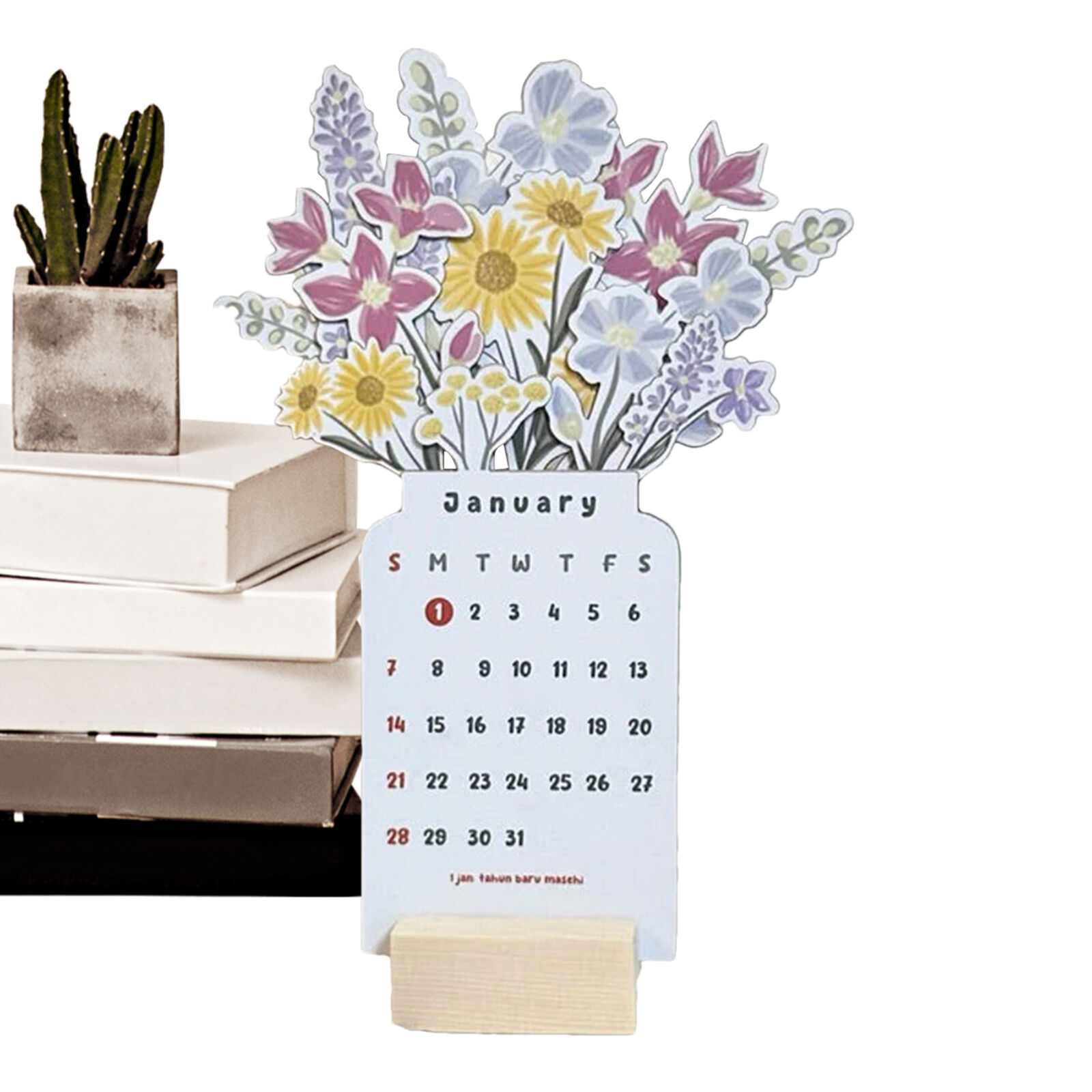 2024 Bloomy Flowers Desk Calendar Writable Vase Shape Calendars