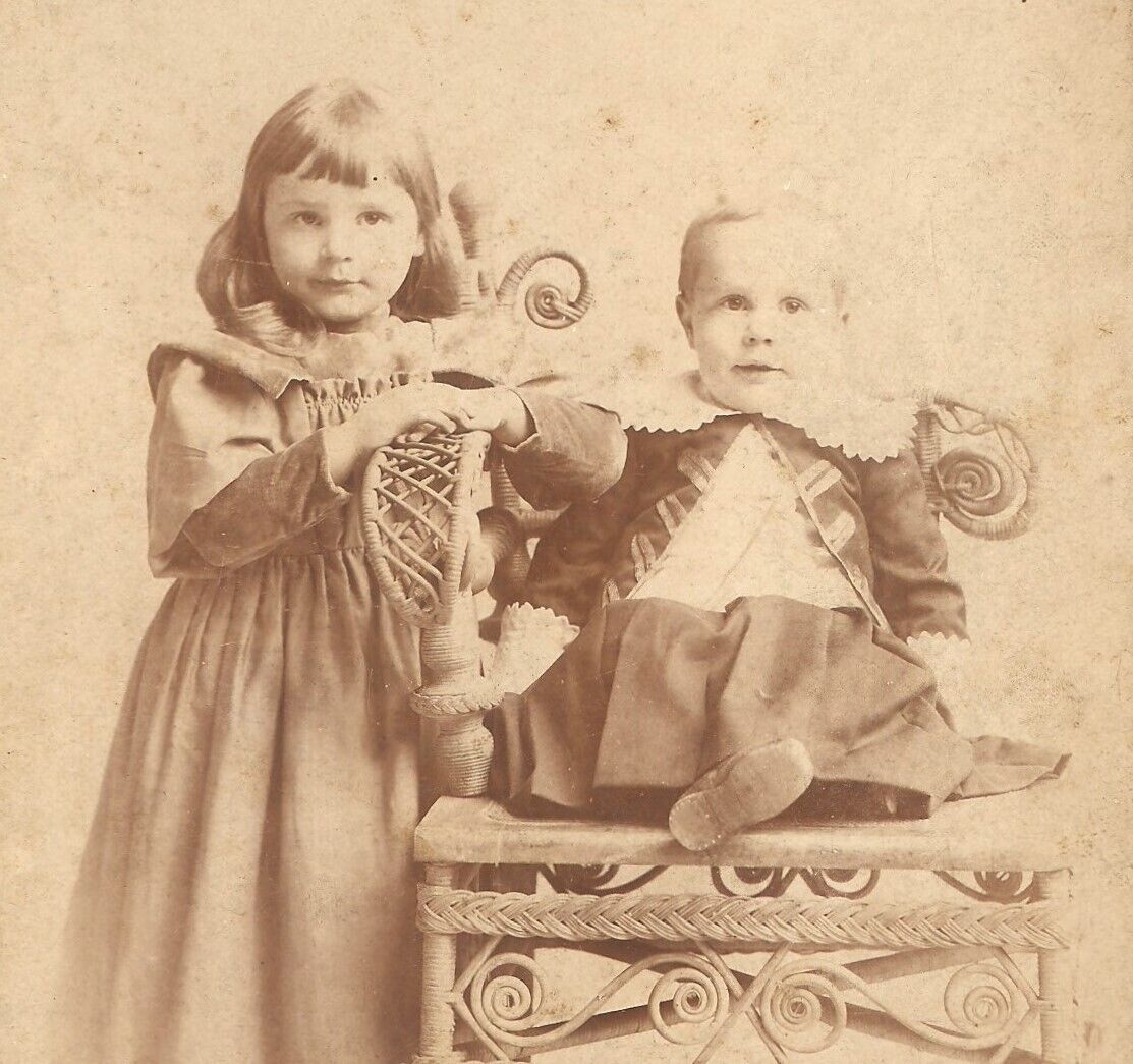 Vintage Antique Cabinet Card Photo Siblings Brother Sister Jacksonville Illinois