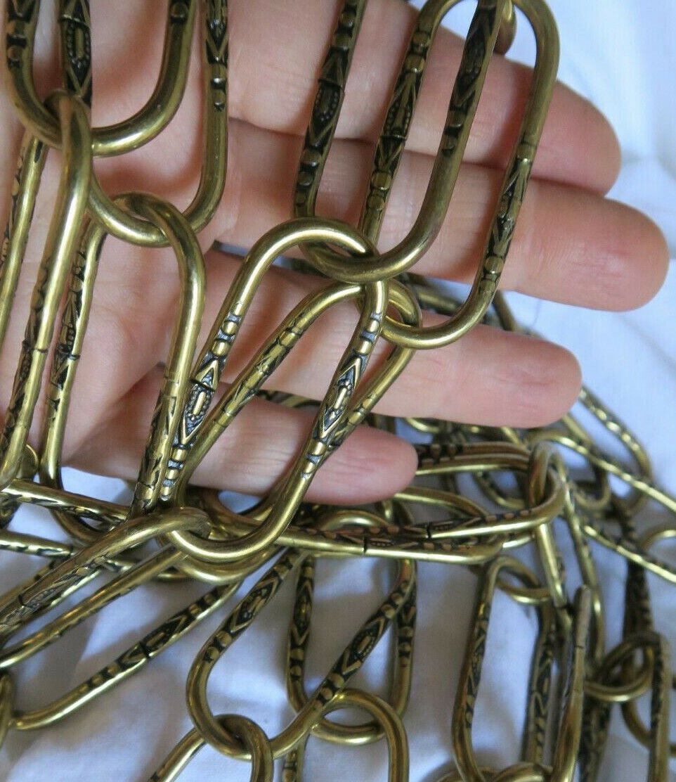 7FT Vintage gilt Brass plated chain links part lamp chandelier 2\
