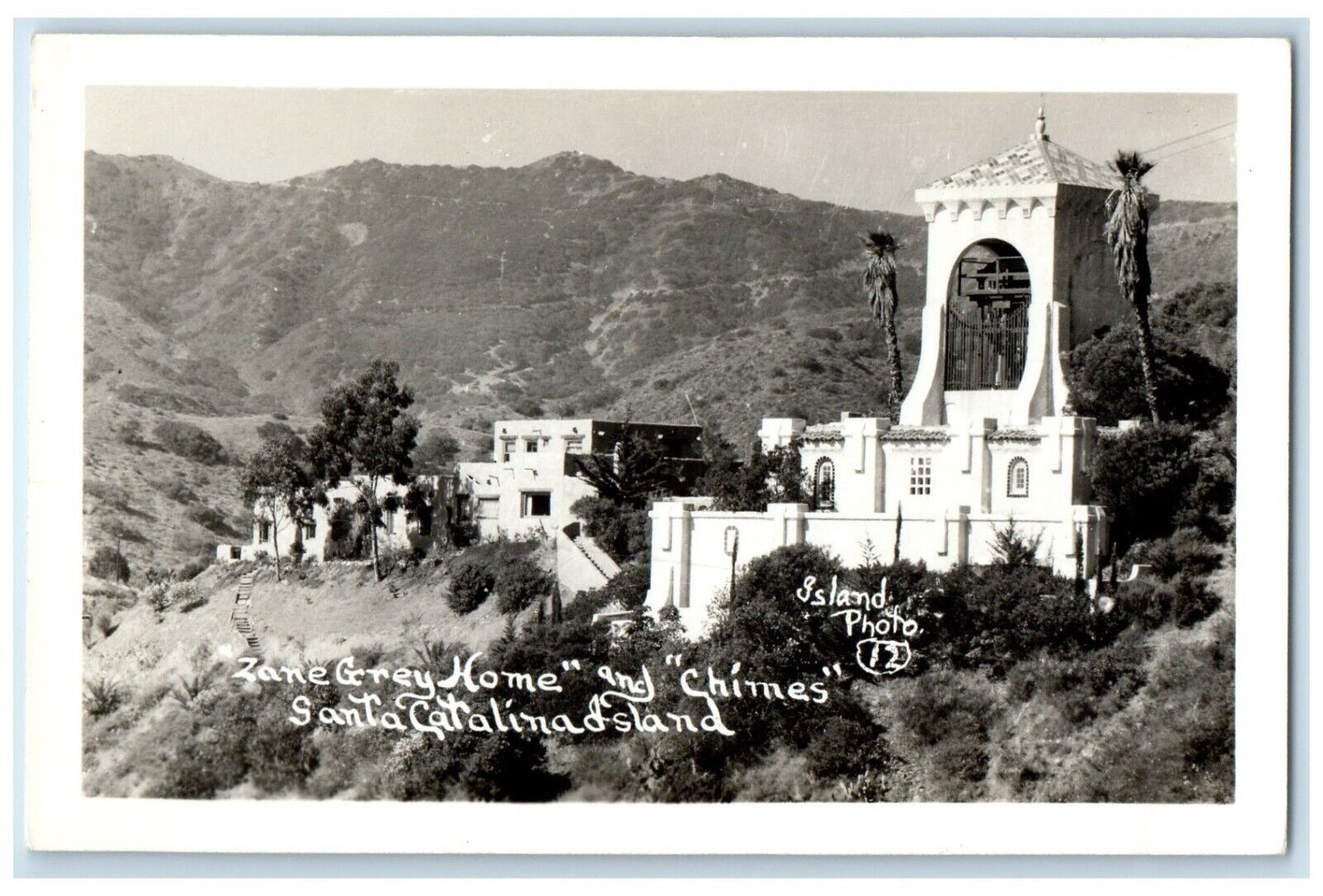 c1940's Zane Grey Home And Chimes Santa Catalina Island CA RPPC Photo Postcard