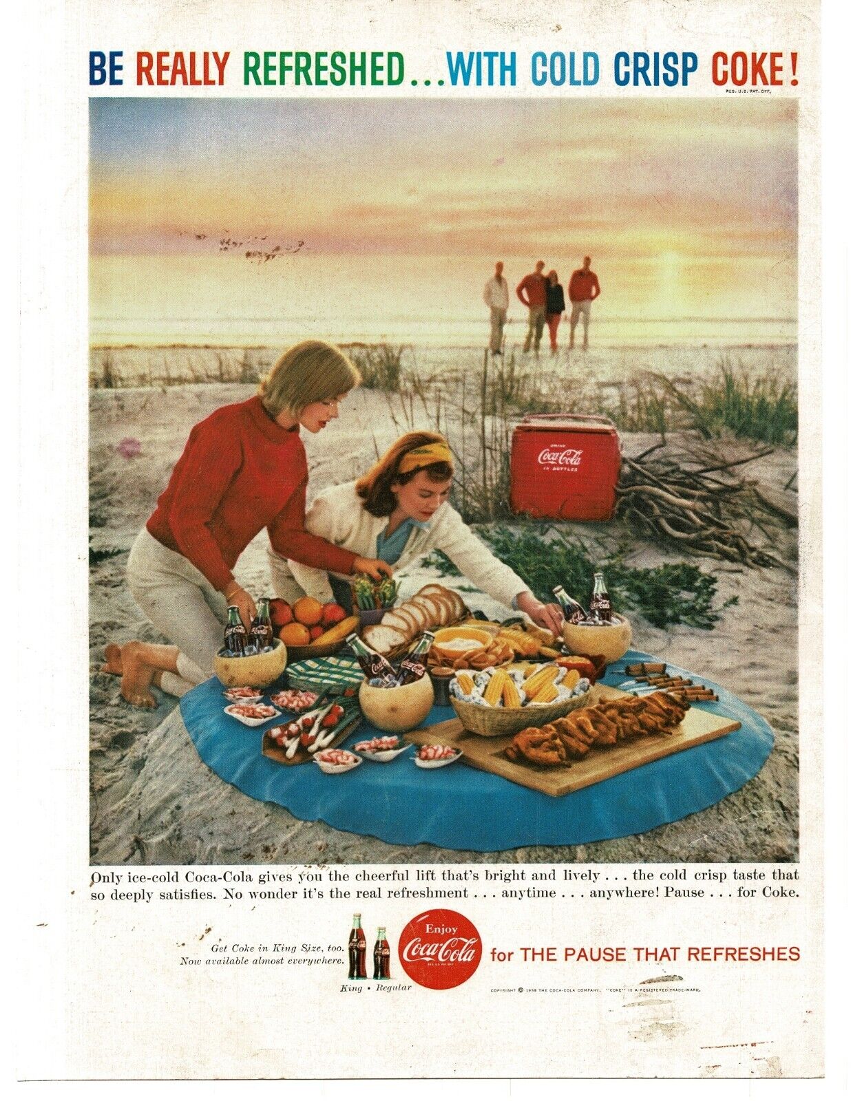 1959 Coca Cola Coke picnic on the beach Vintage Print Ad
