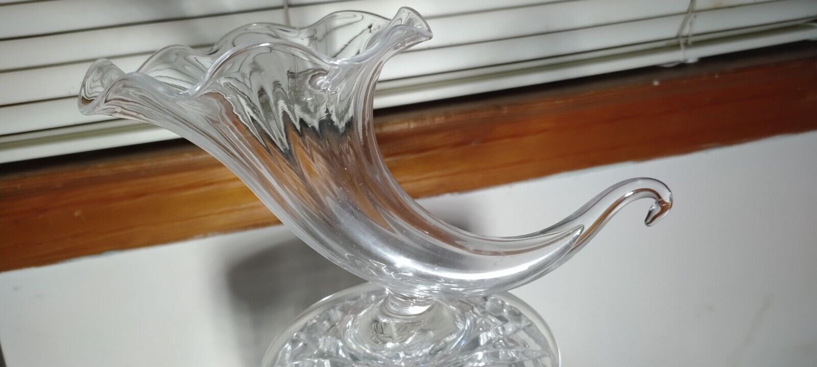 Vintage Signed Steuben Clear Glass Horn Of Plenty Glass Vase 5in Tall