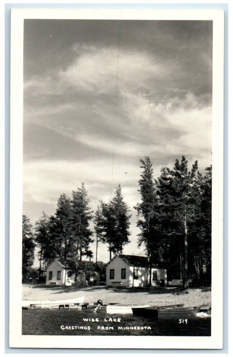 c1940's Greetings From Wise Lake Cabin View Brainerd MN RPPC Photo Postcard