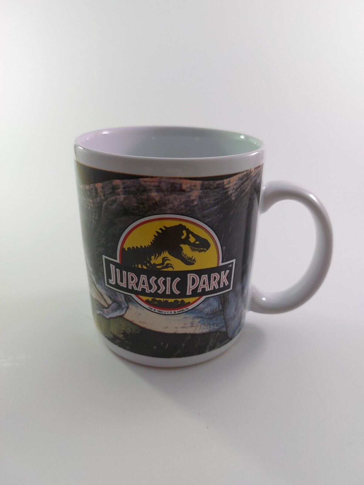Vintage 1992 Dakin Jurassic Park T-Rex 12 oz. Coffee Mug - HAS BROKEN HANDLE