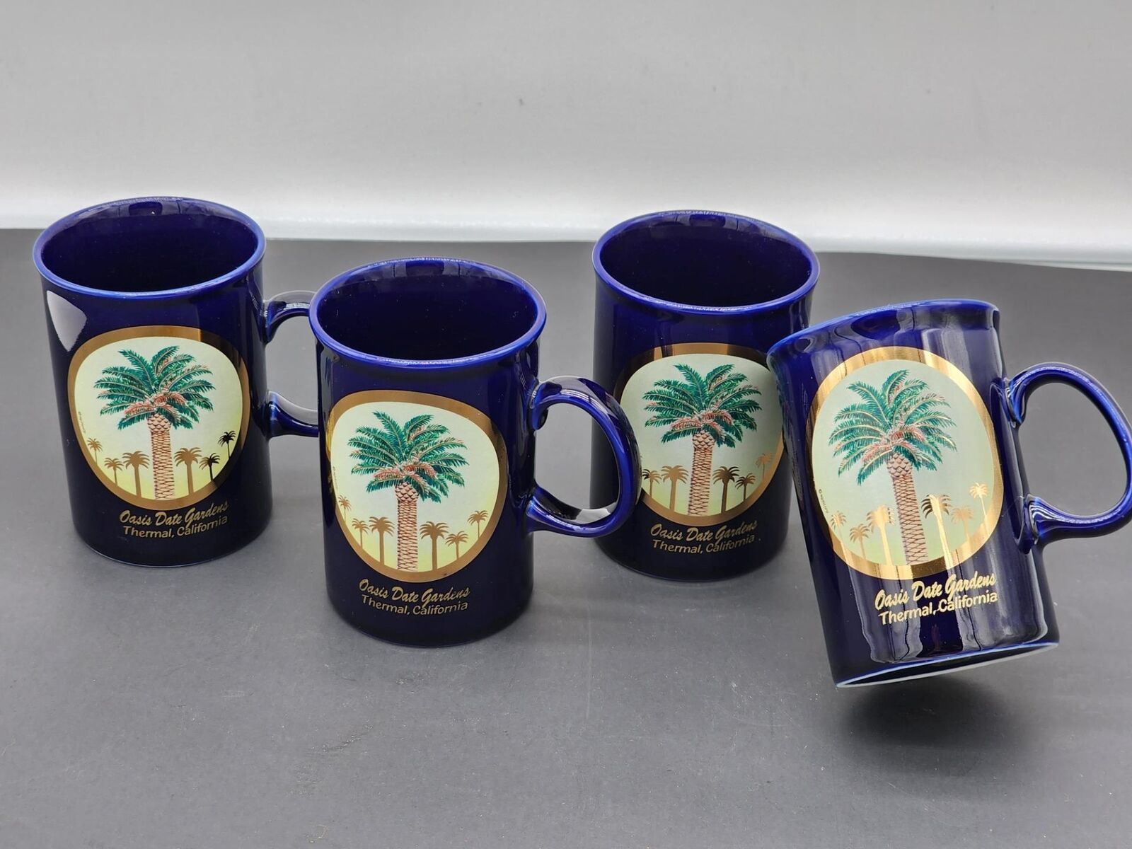 The Art of Chokin Vintage 4 Mug Set OASIS DATE GARDEN 24kt Gold California