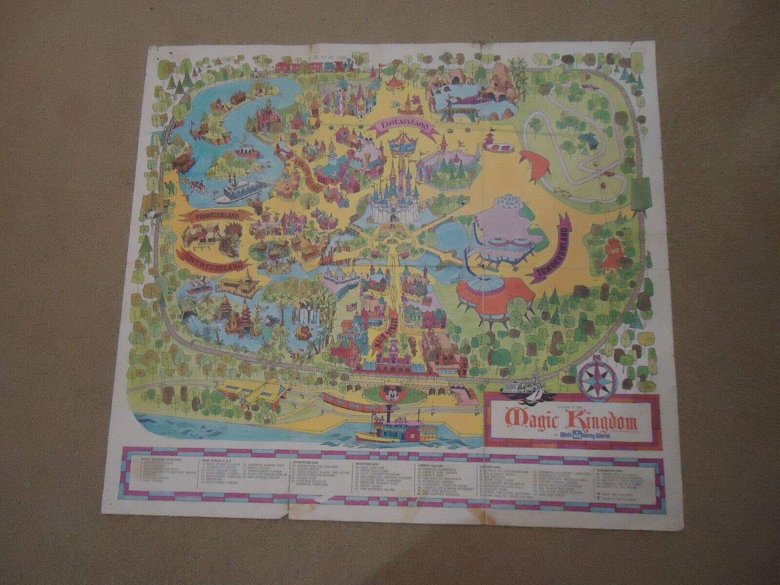 Disney Magic Kingdom Vintage 1971 Guide Map Mickey Mouse