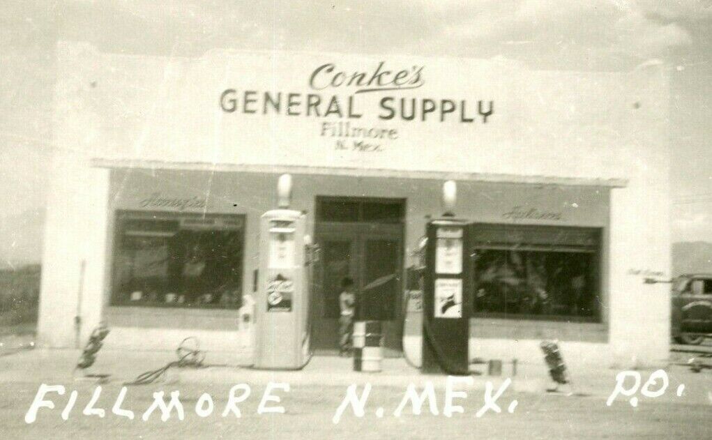 RPPC Fillmore NM Conke\'s General Supply Post Office Gas Pumps 1950s Kodak P10