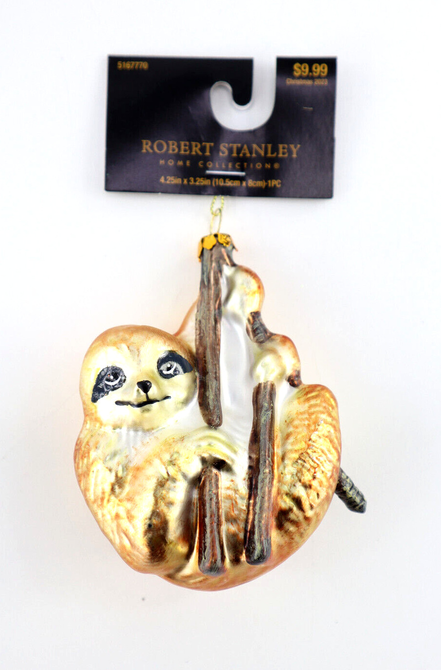 Robert Stanley Sloth Jungle Animal Blown Glass Christmas Ornament New