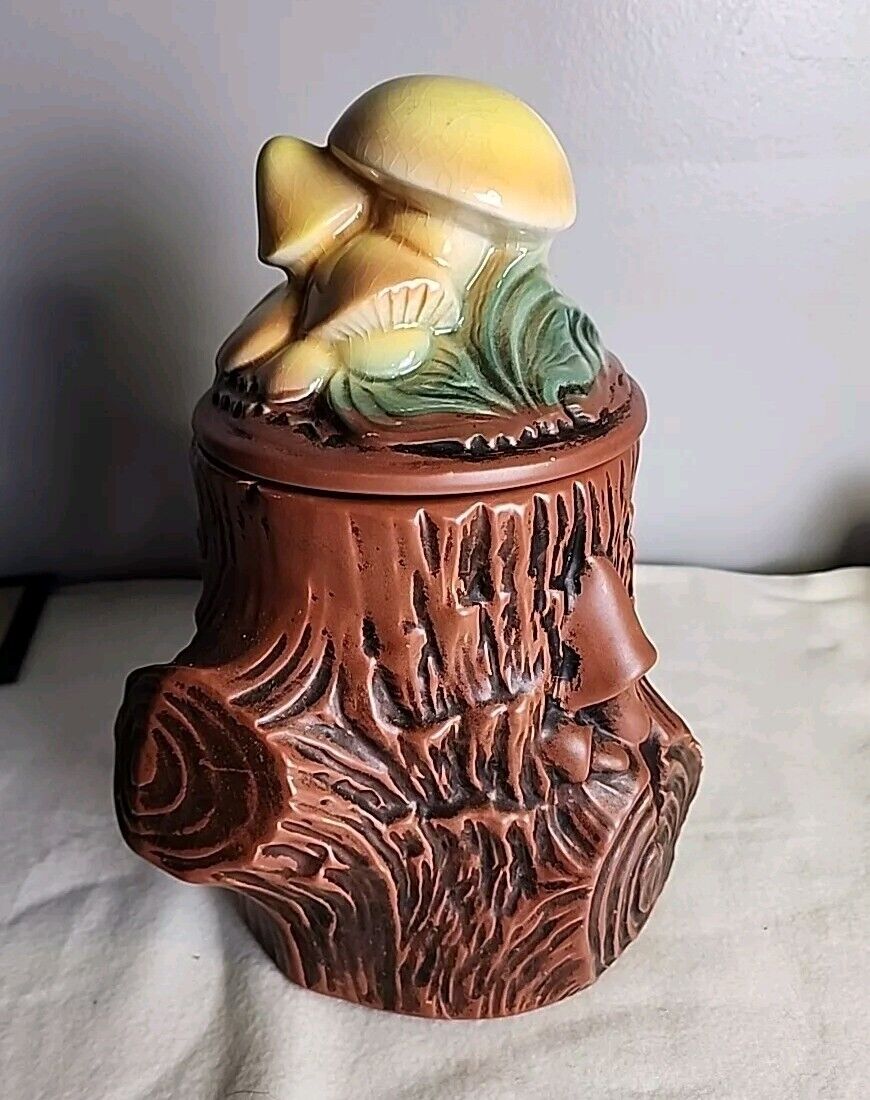 Vintage MCM McCoy Ceramic Mushroom Tree Stump Cookie Jar