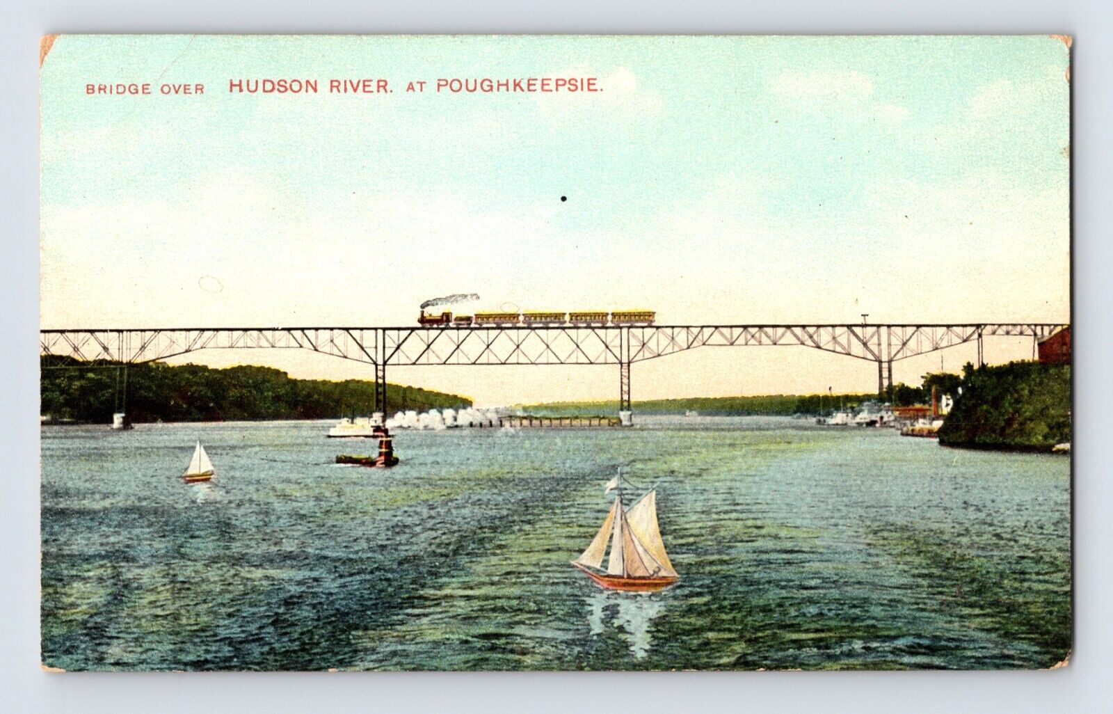 Postcard New York Poughkeepsie NY Hudson River Train Bridge Railroad 1910s