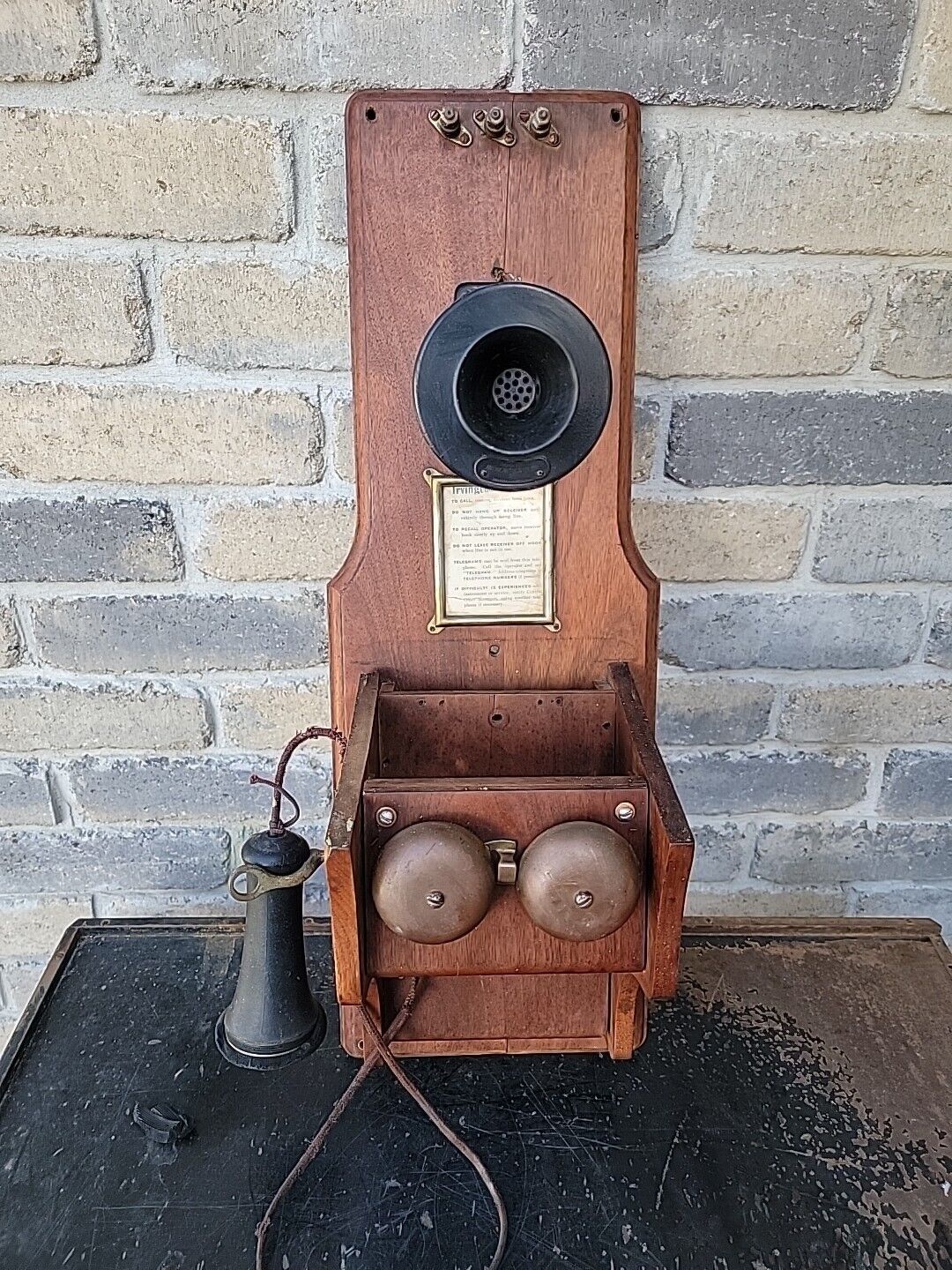 Vintage Western Electric Wooden Wall Telephone Type 85 Fiddleback Old Antique