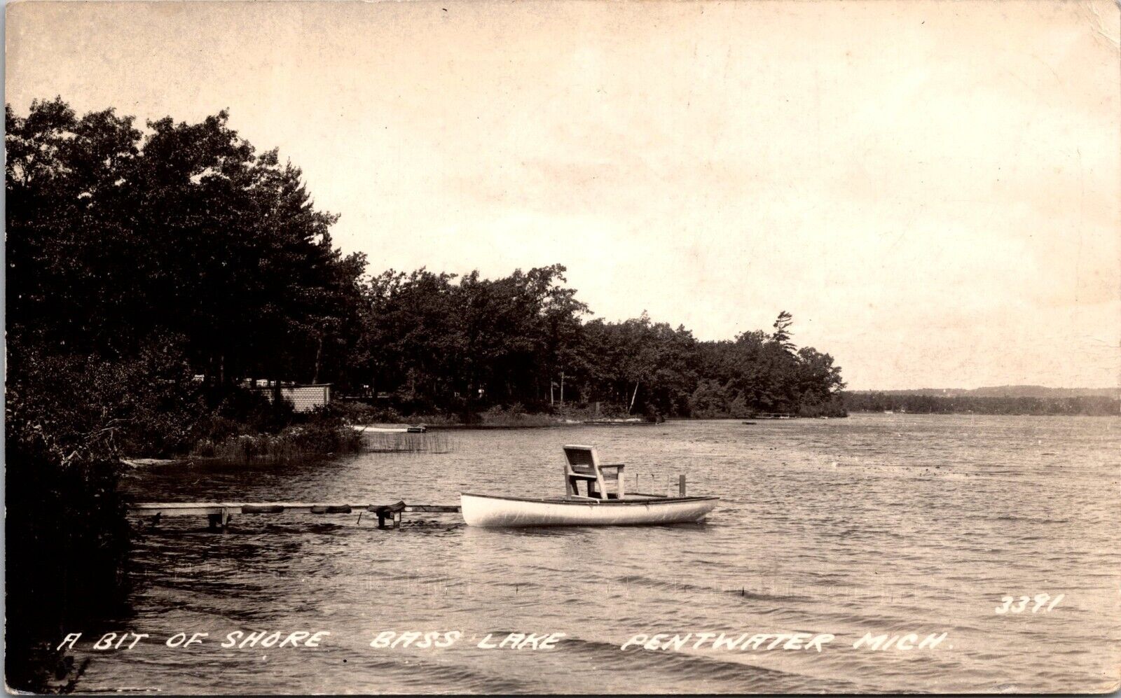 Postcard RPPC Pentwater Michigan A Bit of Shore Bass Lake Dock Boat Unposted