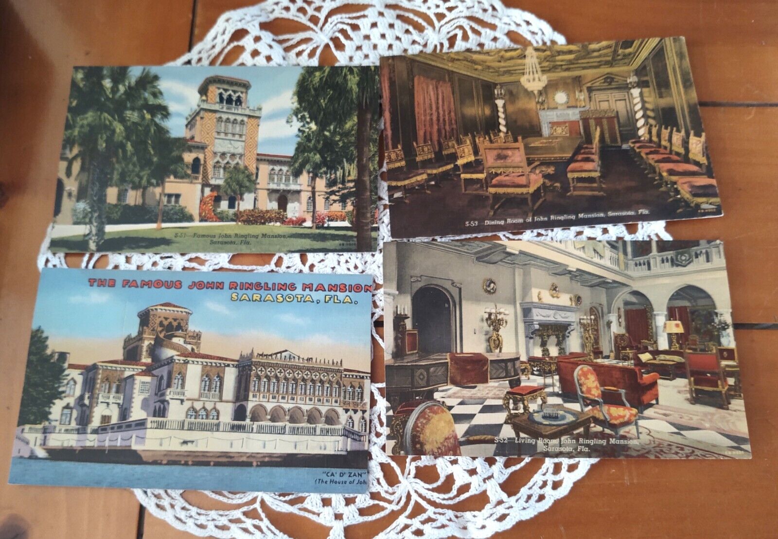 (7)Vintage  Postcard John and Mable  Ringling Mansion Sarasota Florida FL