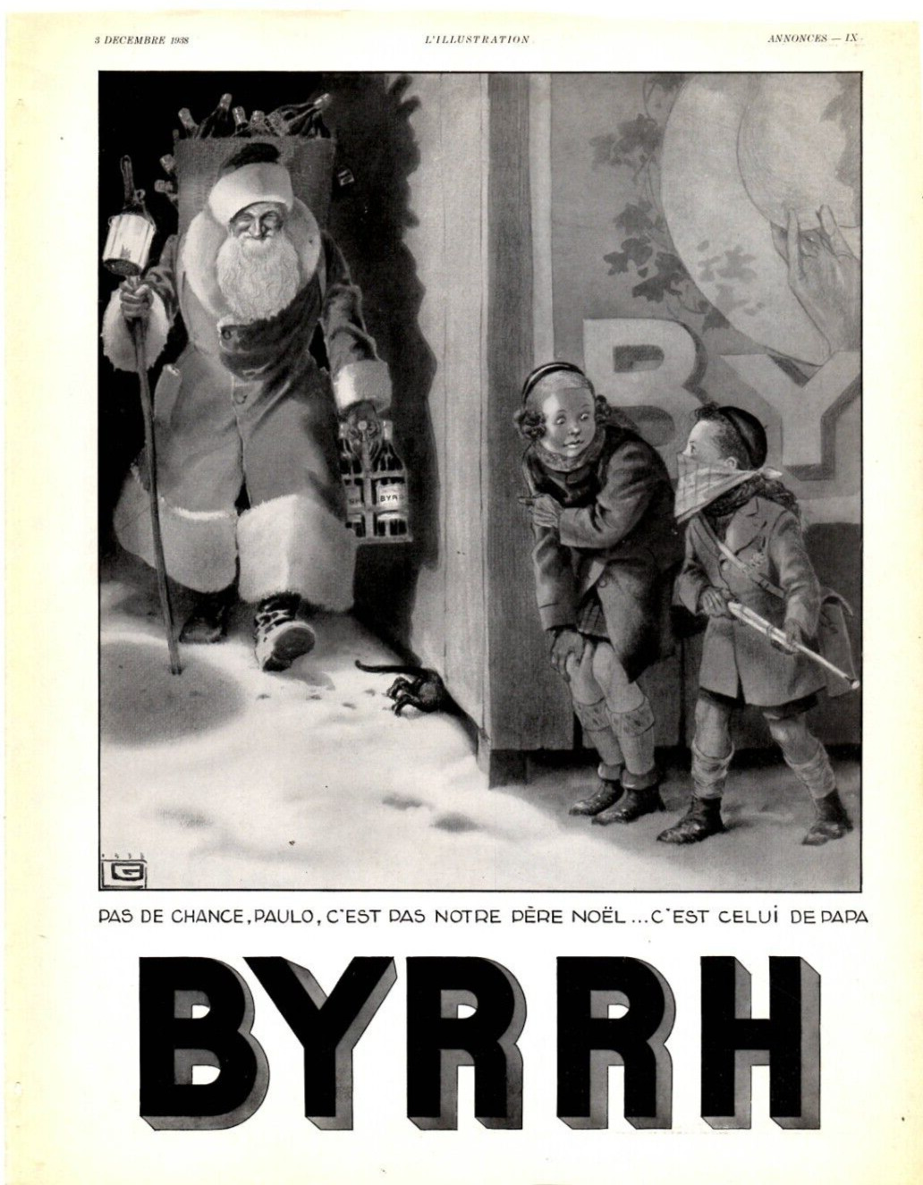 1938 BYRRH ALCOHOL Santa Christmas Advertisement