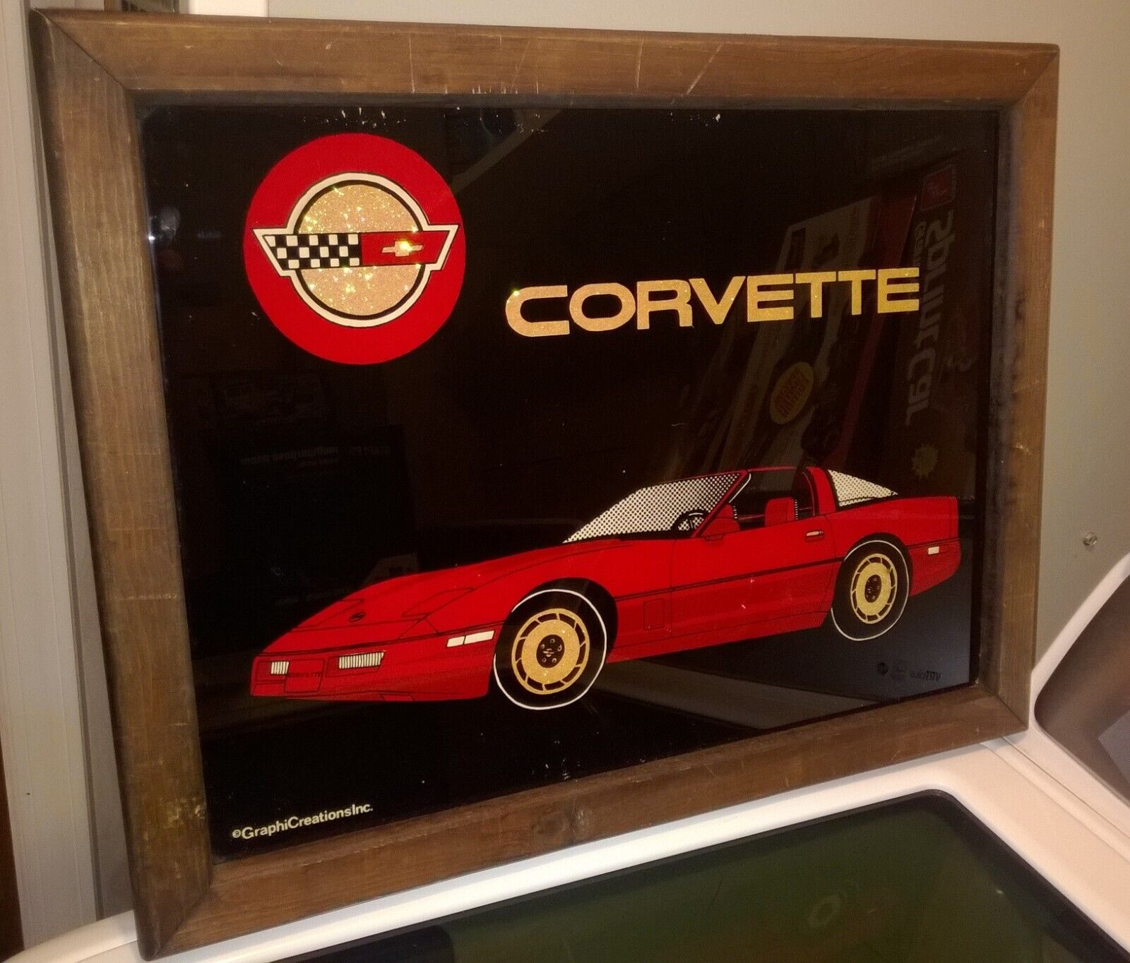 Vintage Corvette Glitter Glass GraphiCreations Wood Framed Picture carnival fair