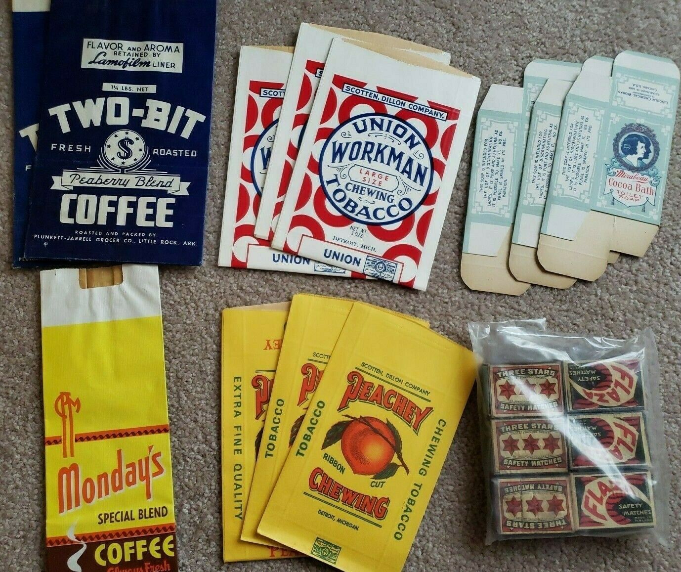 Vintage Grocery Packaging Tobacco and Safety Matches