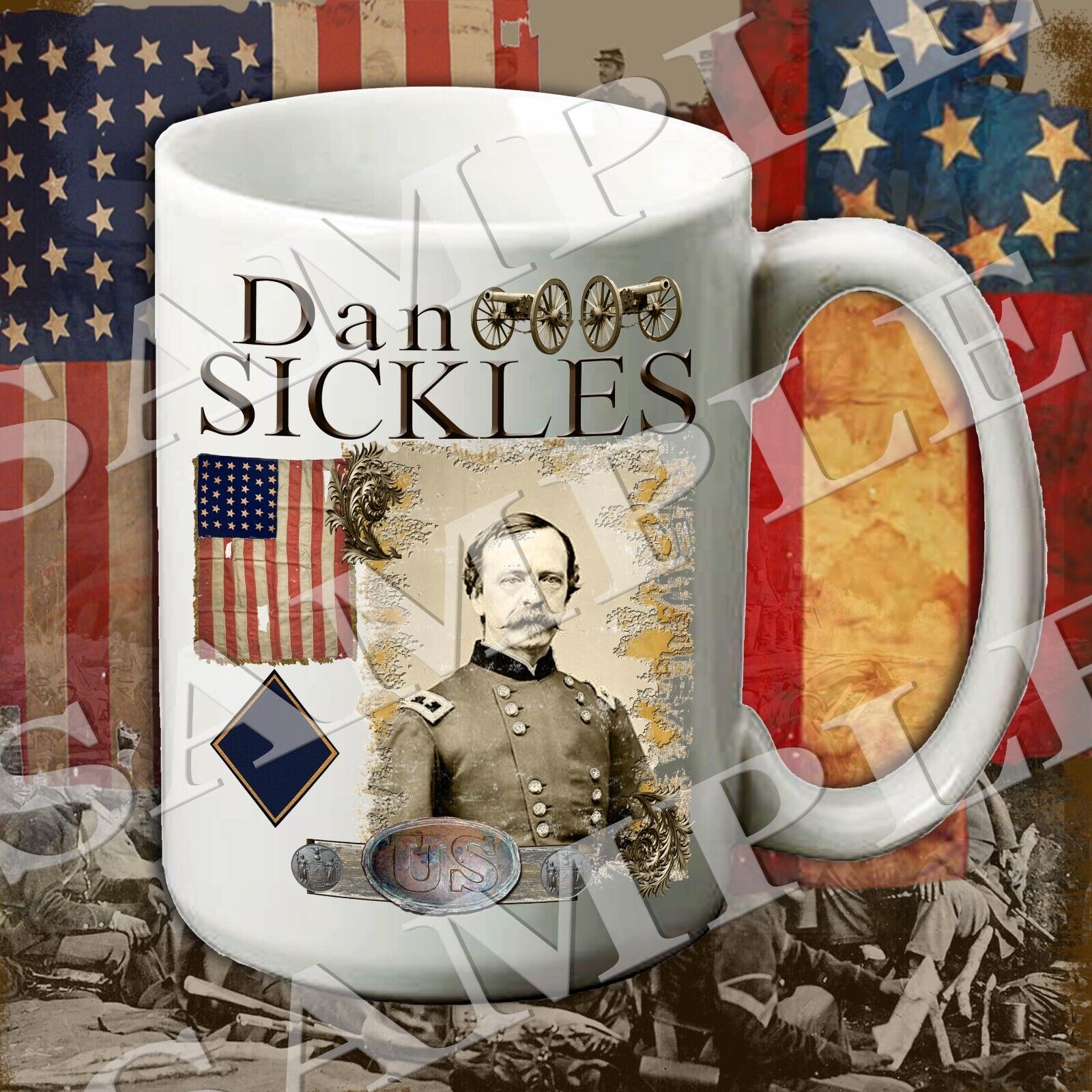 Dan Sickles Classic Label Design 15-ounce Civil War themed coffee mug/cup