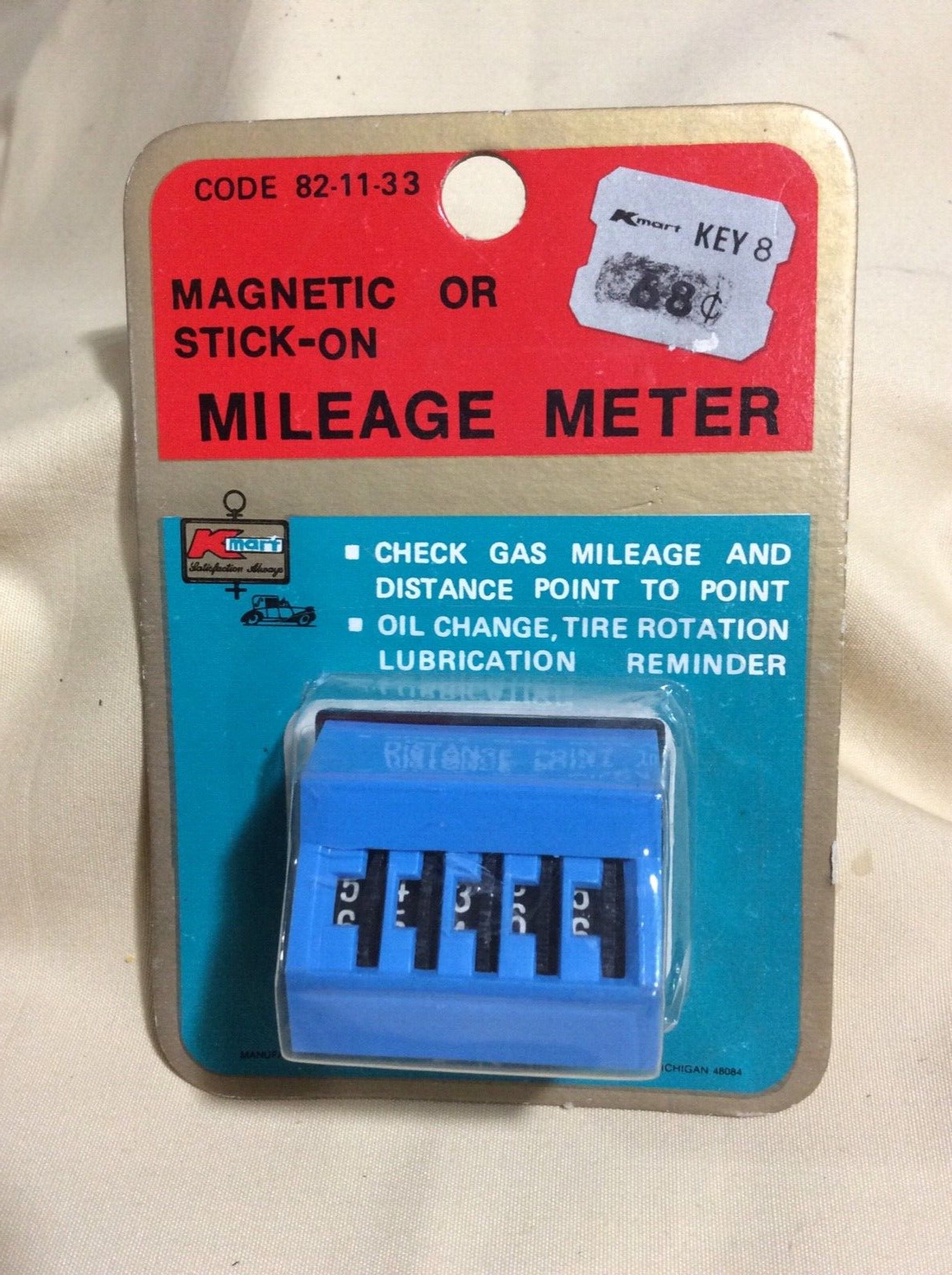 Vintage New In Package Kmart Automobile Mileage Meter Gas Mileage/Oil Chg Remind