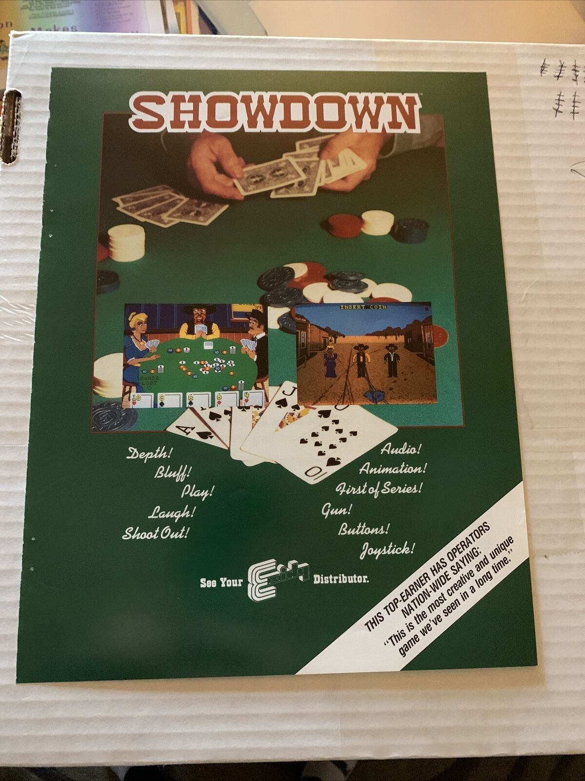2 Sides ORIGINAL 1988 11- 8.5\'\' Showdown Exidy,,arcade video game AD FLYEr