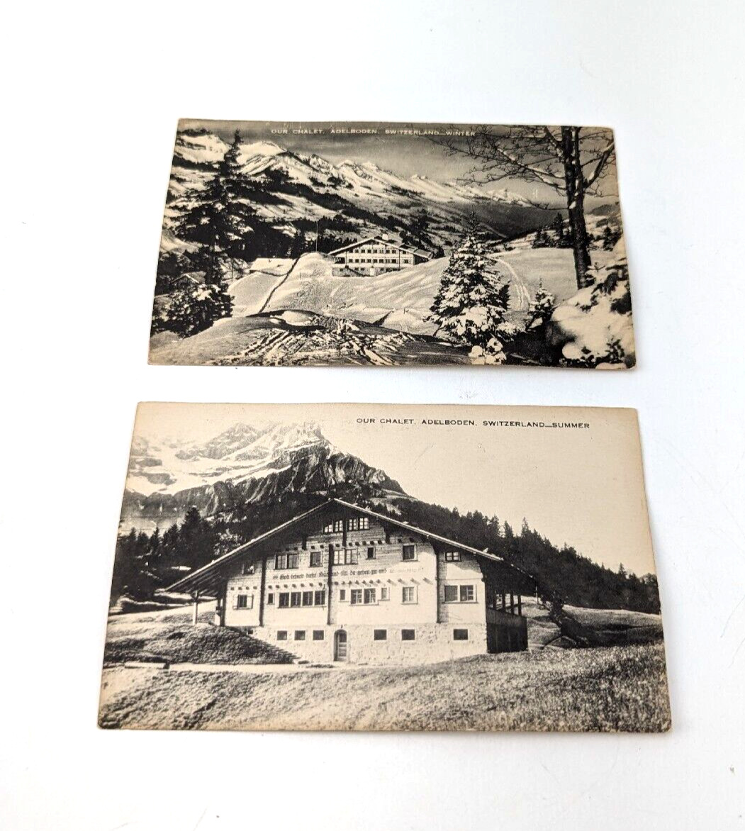 2x Vintage Artvue Our Chalet Adelboden Switzerland Summer / Winter Postcard #1E