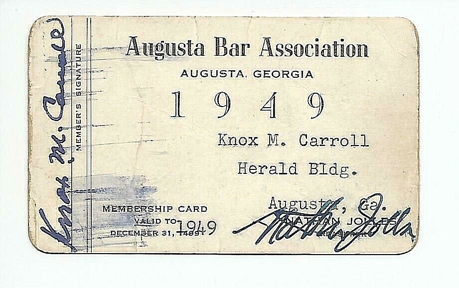 1949 AUGUSTA, GEORGA BAR ASSOCIATION~ATTORNEY ID MEMBERSHIP CARD