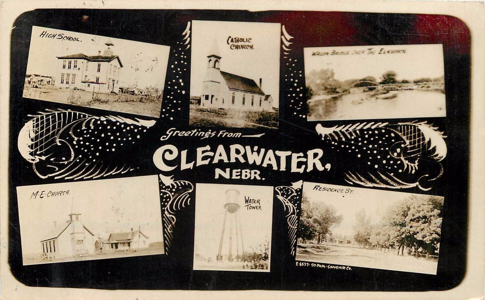c1910 RPPC Multiview Postcard Clearwater NE Antelope County School Churches etc.