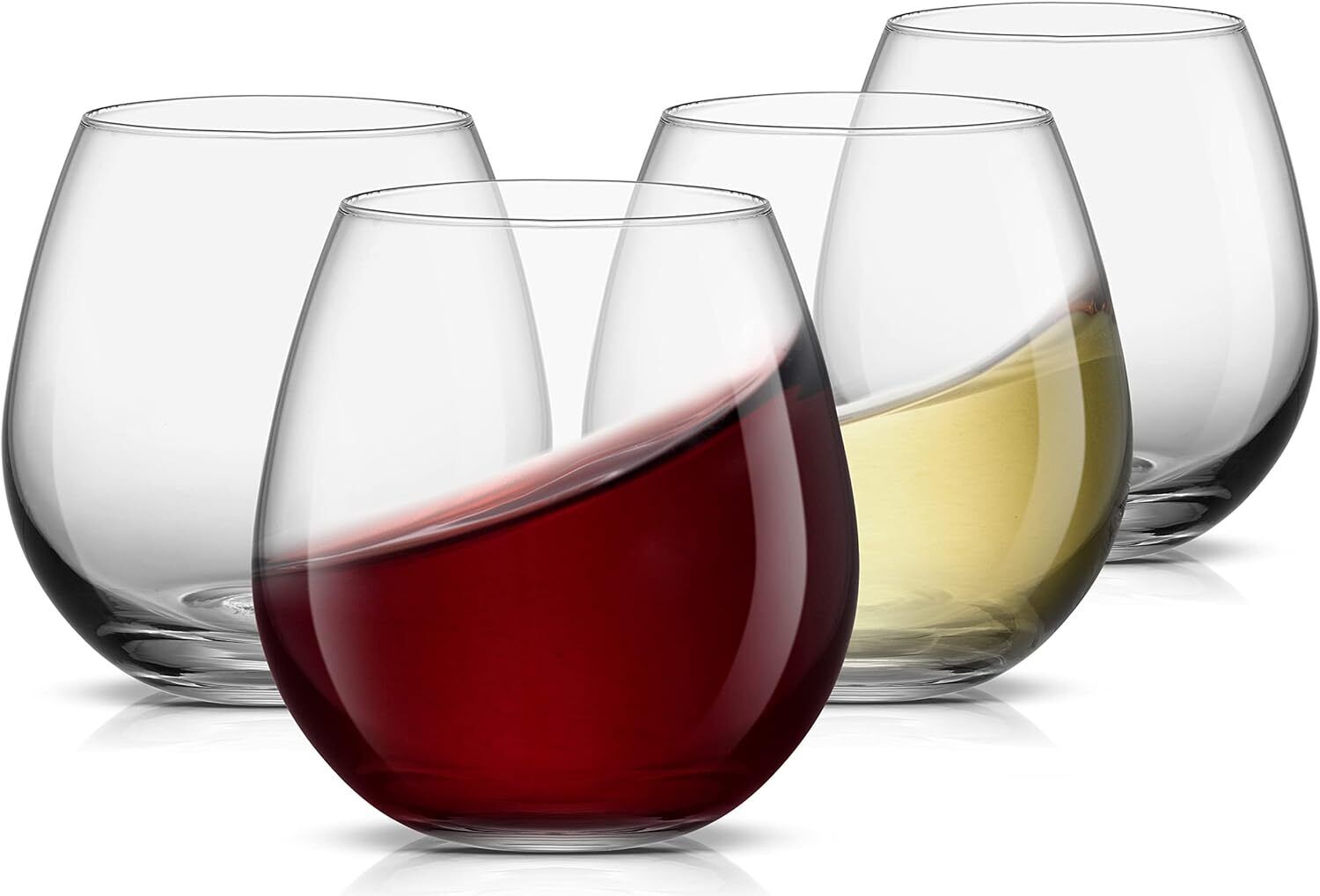 JoyJolt Spirits Stemless Wine Glasses for Red or White Clear glasses 