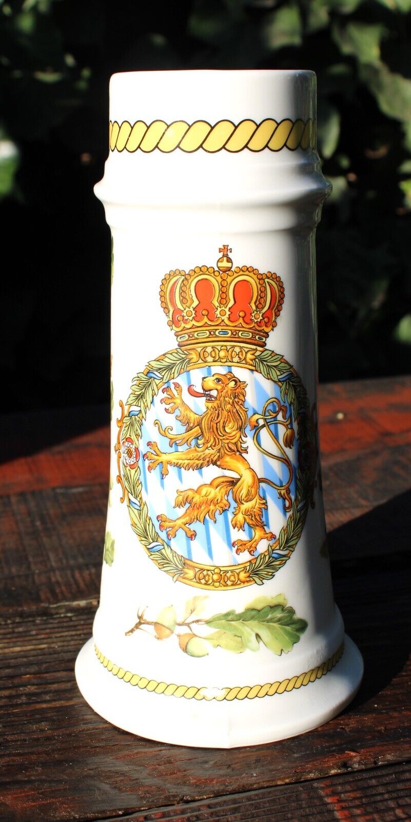Vintage Bavaria Germany Beer Stein Lithograph White Porcelain Lion Tall 8 1/8