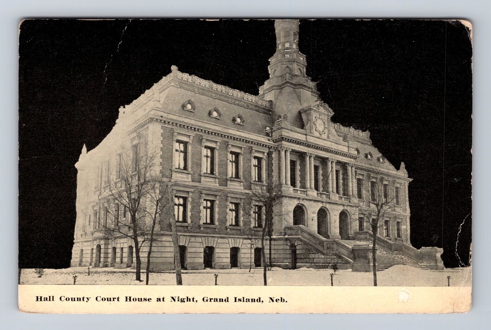 Grand Island NE-Nebraska, Hall County Court House Night, Vintage c1913 Postcard