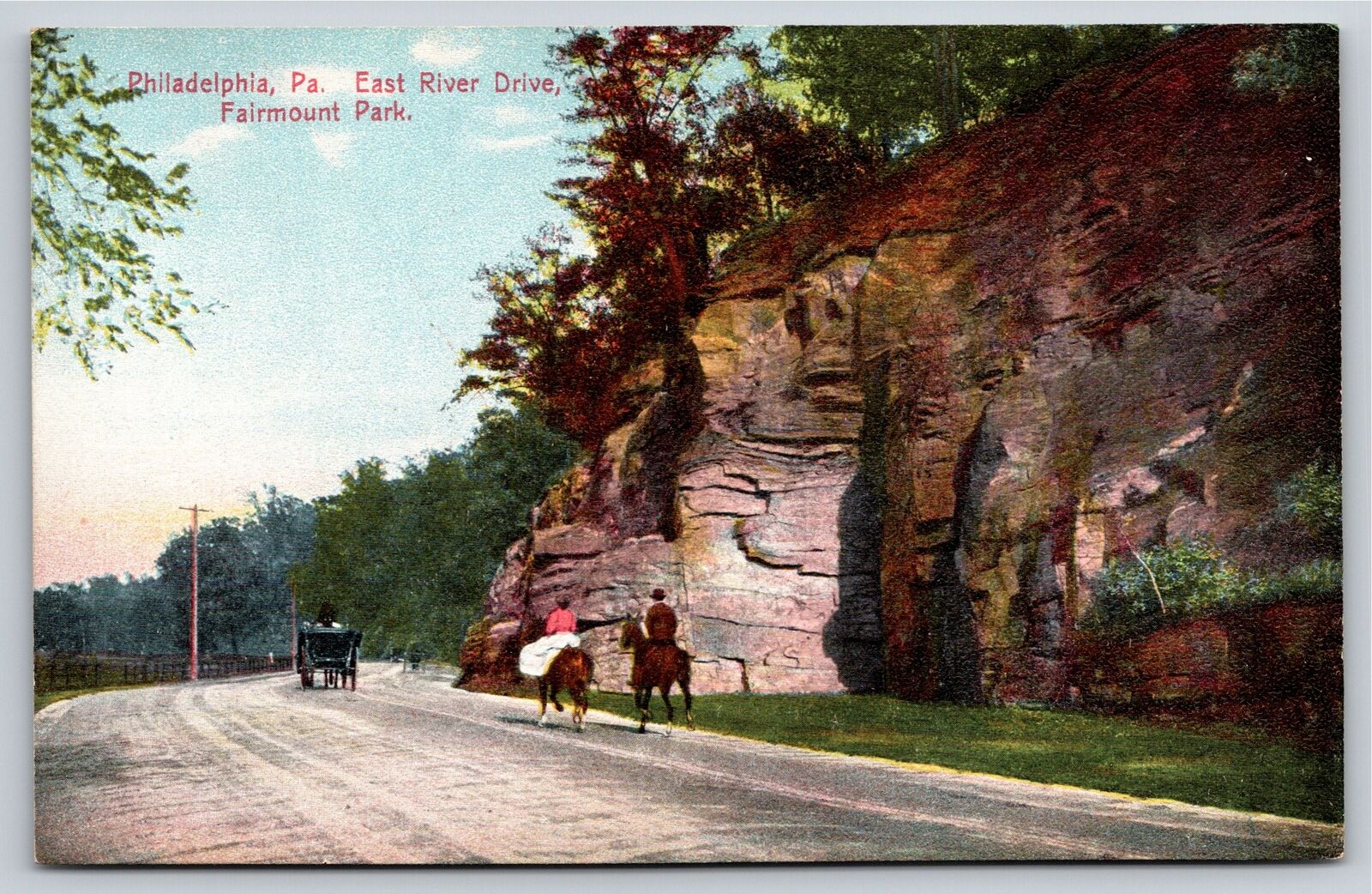 Philadelphia PA~East River Drive~Horses On Path~Fairmount Park~Vintage Postcard
