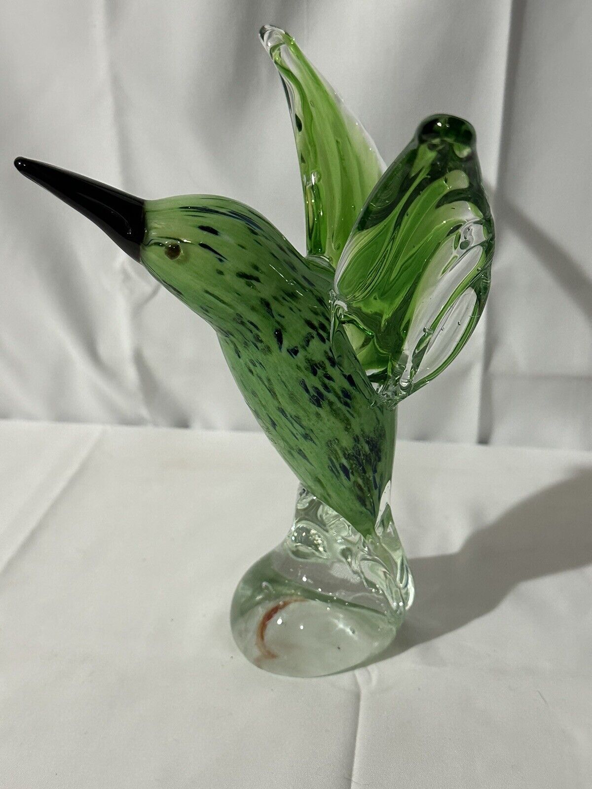 Vintage Hand blown Hummingbird Glass Figure 8.25”T Green