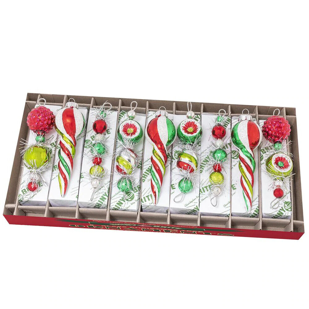 Shiny Brite Holiday Splendor Icicle Green Red Silver 4\