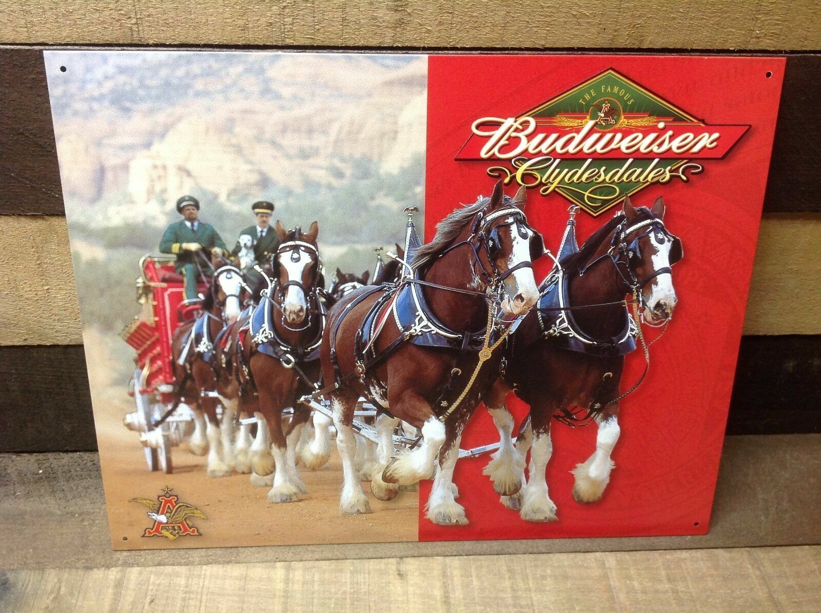 Vintage Budweiser Beer Tin Metal Sign Famous Clydesdale Horses Classic Bud Bar