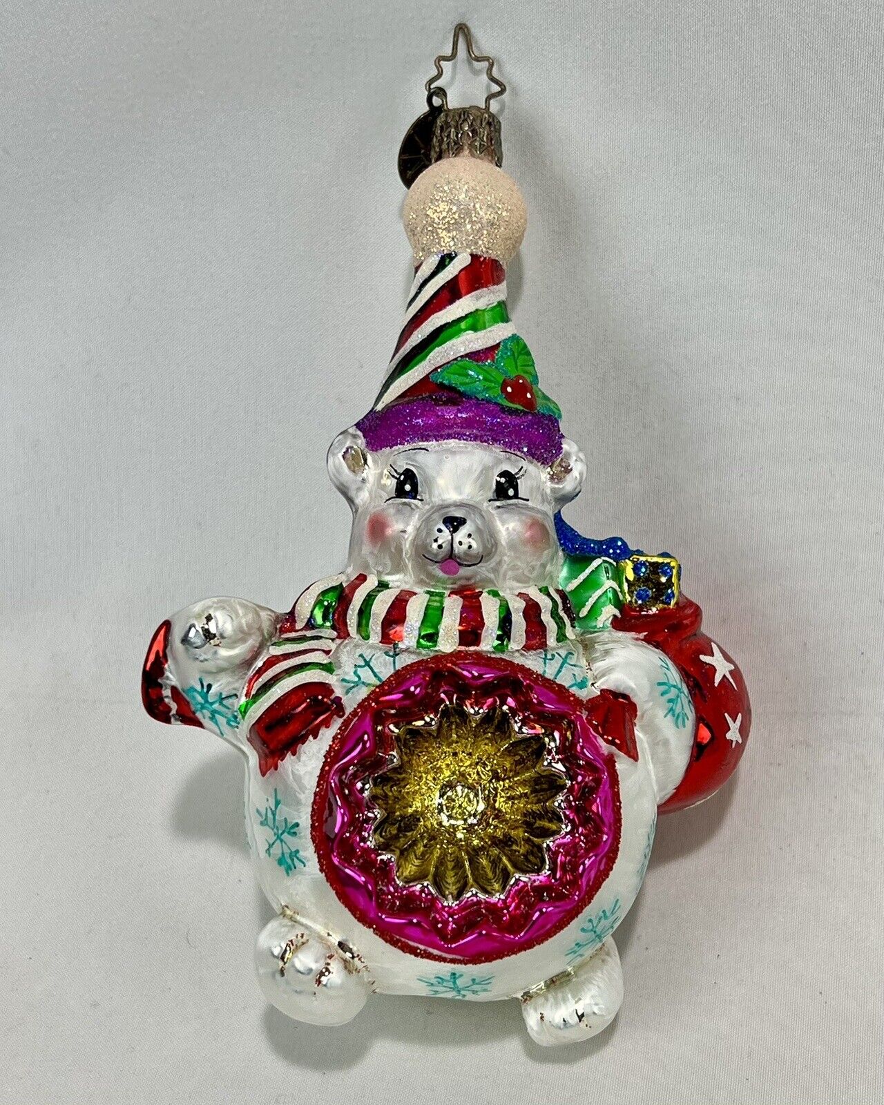 Christopher Radko Polar Rollers Christmas Ornament Bear Reflector Indent Ball