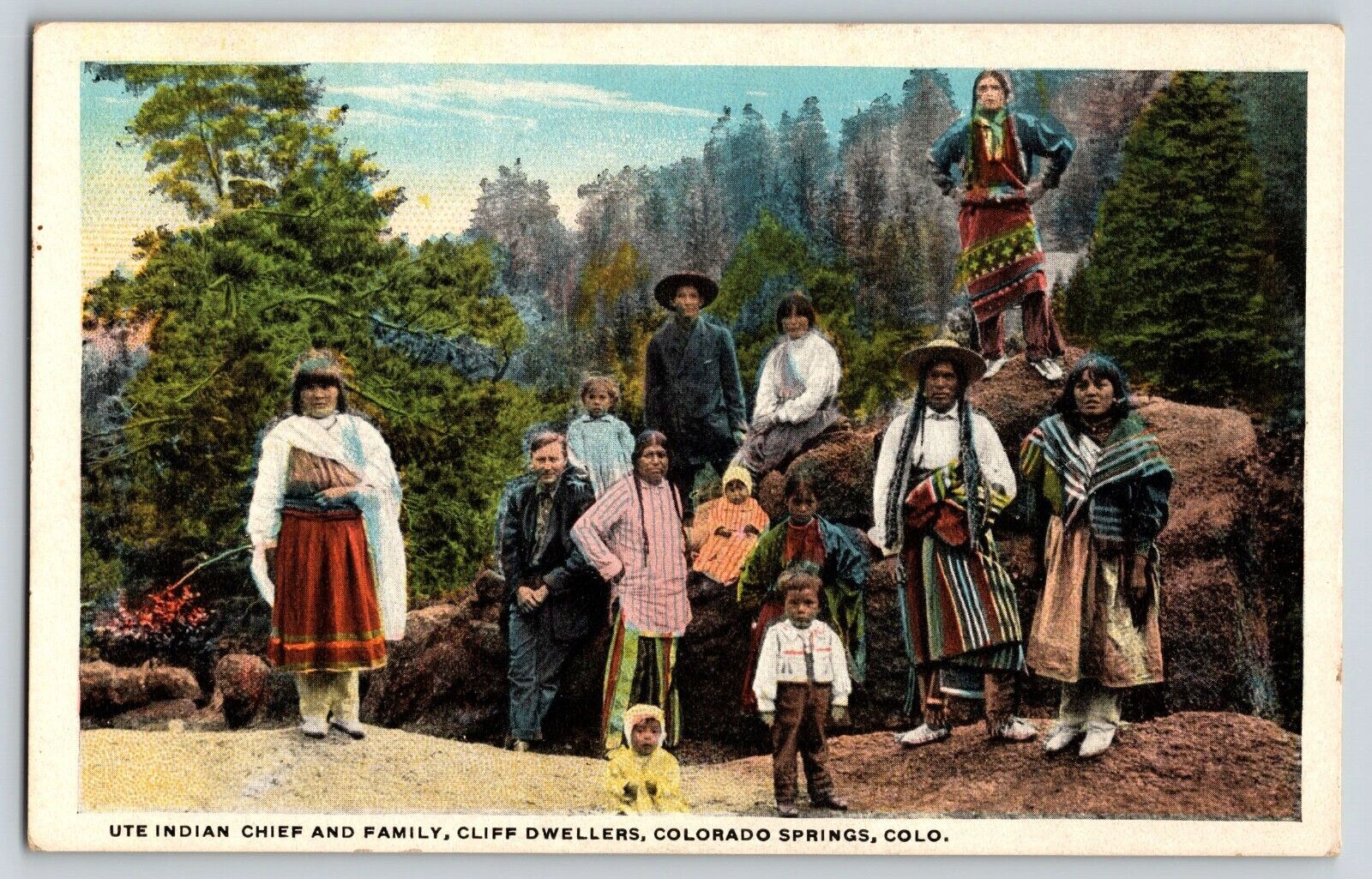 Postcard Ute Indian Chief & Family - Colorado Springs Colorado