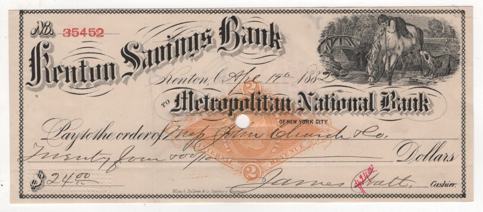 1882 KENTON SAVINGS BANK METROPOLITAN NATIONAL BANK WILSTACH BALDWIN & CO 