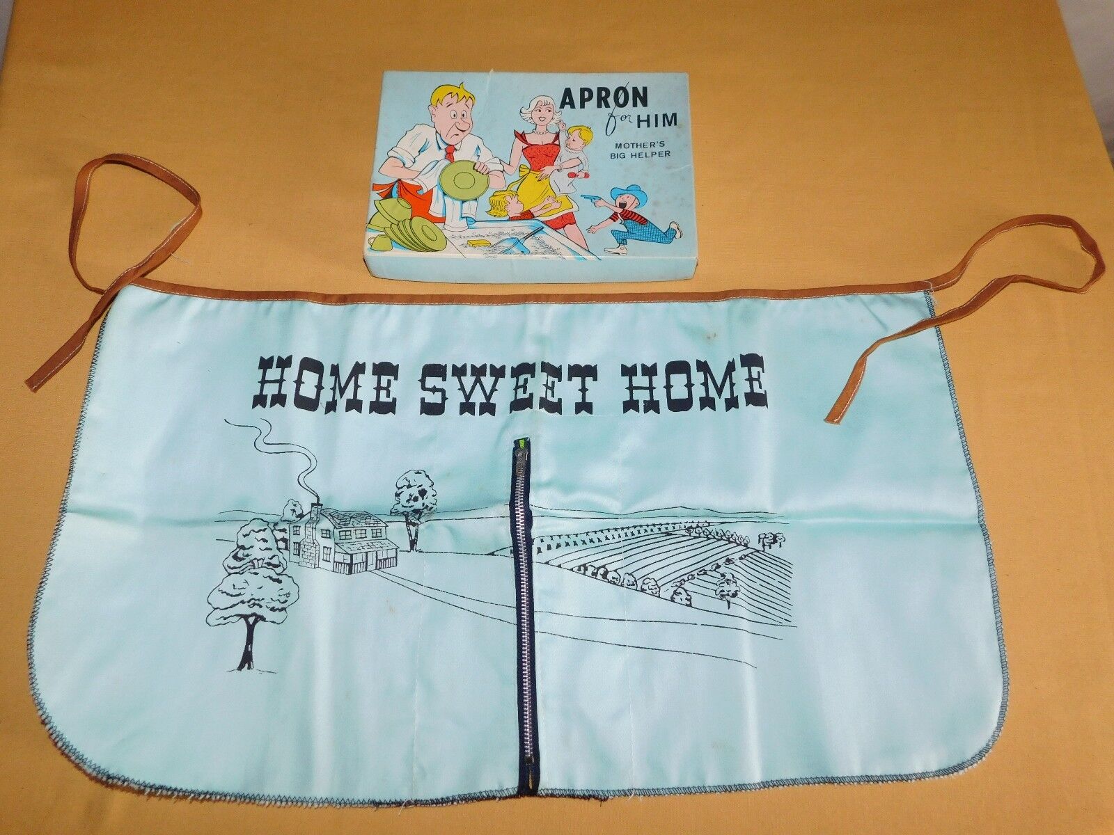 VINTAGE NOVELTY APRON FOR HIM HOME SWEET HOME MOTHER'S BIG HELPER IN BOX
