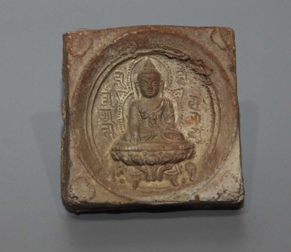 Tibet Tibetan 1400s Old Antique Buddhist Clay tsa tsa Buddha Statue Akshobya