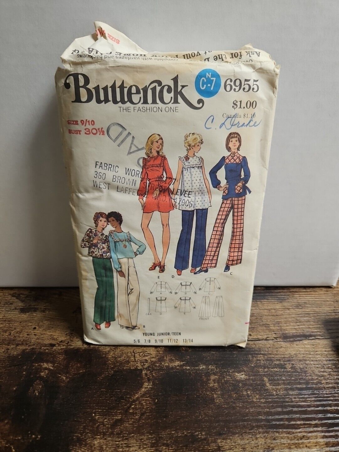 Butternick The Fashion One #6955 Young Junior/ Teen Smock Top, Dress And Pants