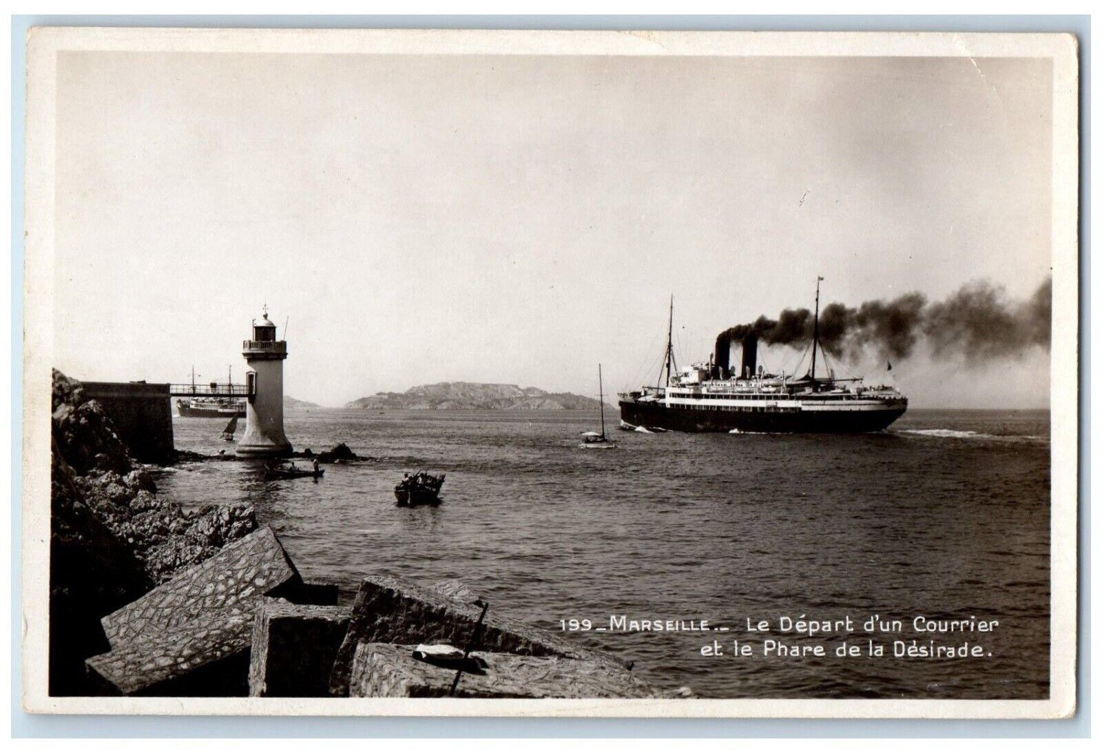 Marseille Steamer Ship Boat Lighthouse France RPPC Photo Unposted Postcard