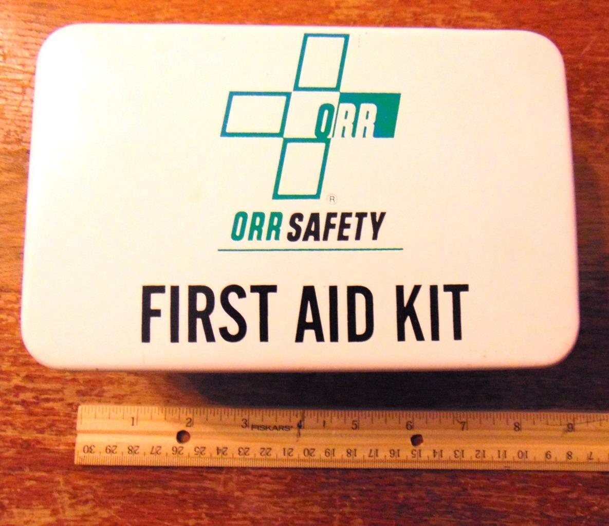 Vintage ORR Metal Safety FIRST AID KIT w/Supplies Office of Refugee Resettlement