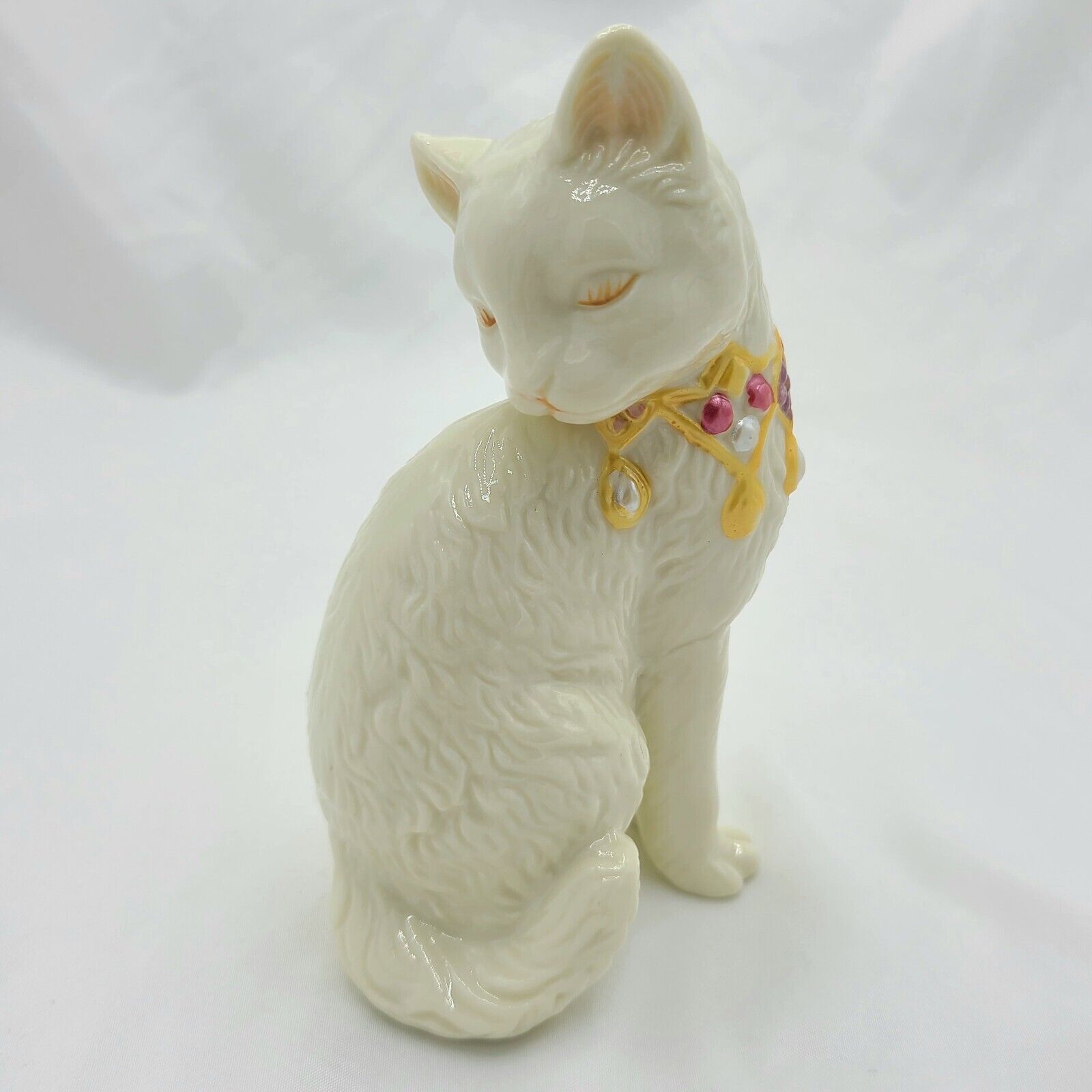Lenox Porcelain Hand Painted Jeweled Collar Sleeping Kitty Cat Figurine Vintage