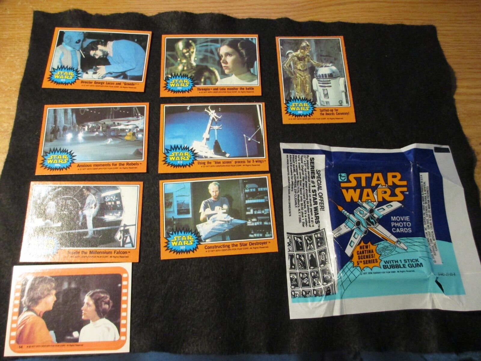 1977 Topps Star Wars Series 5 Lot of 7 Cards, 1 sticker and Wrapper 