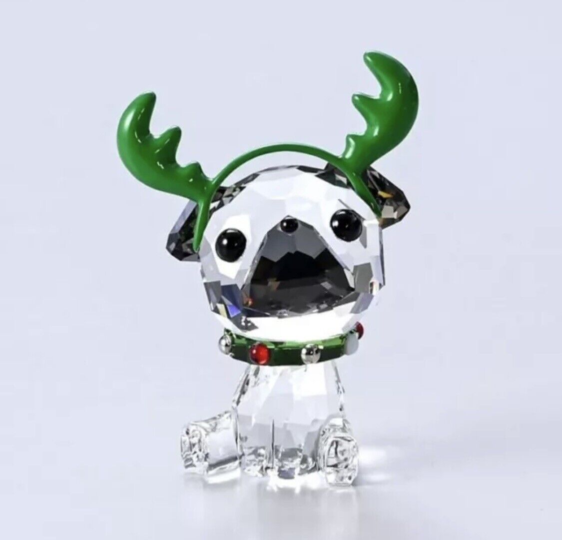 Swarovski Crystal Holiday Cheers Pug Figurine
