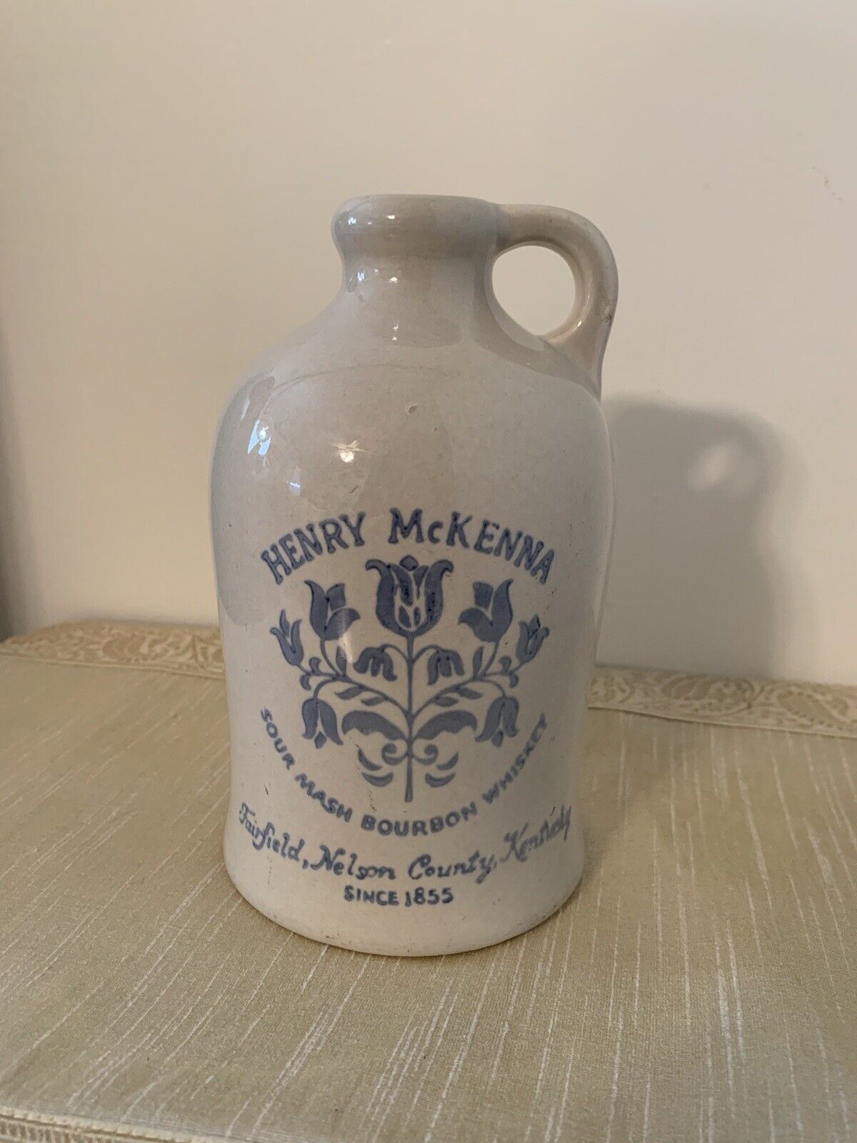 Vintage Henry McKenna Hand Made Kentucky Whiskey Jug Salt Glaze 7 1/2” Tall