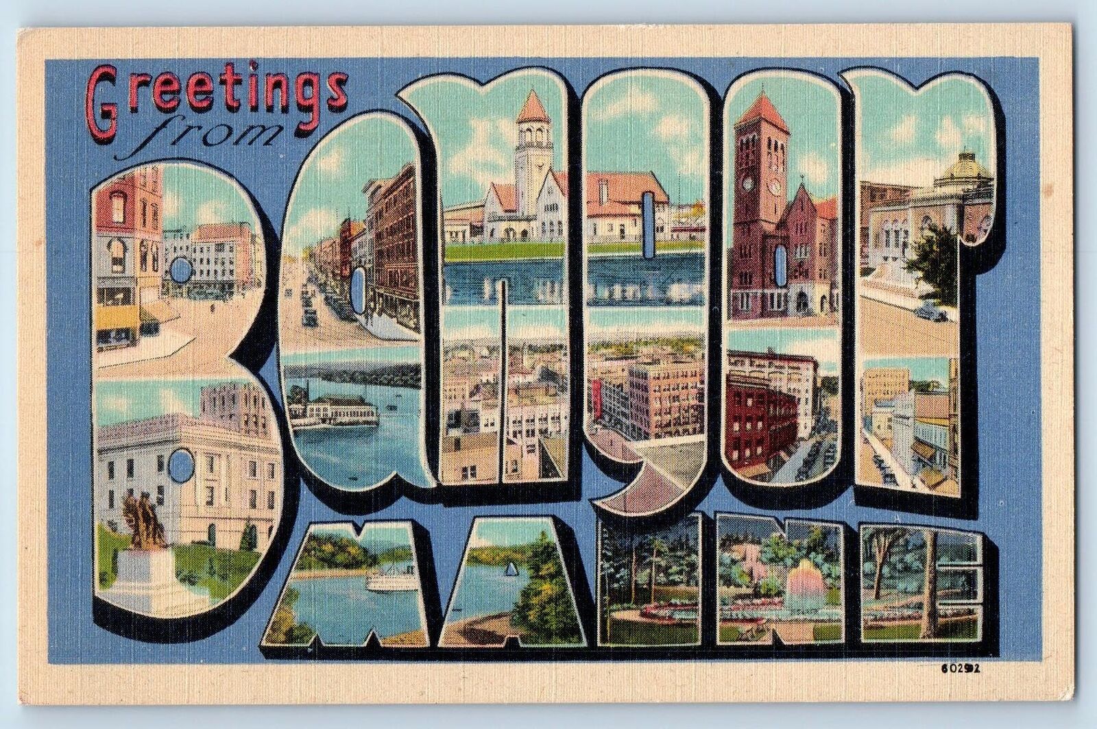 c1940's Greetings From Bangor Buildings Big Letter Maine Correspondence Postcard